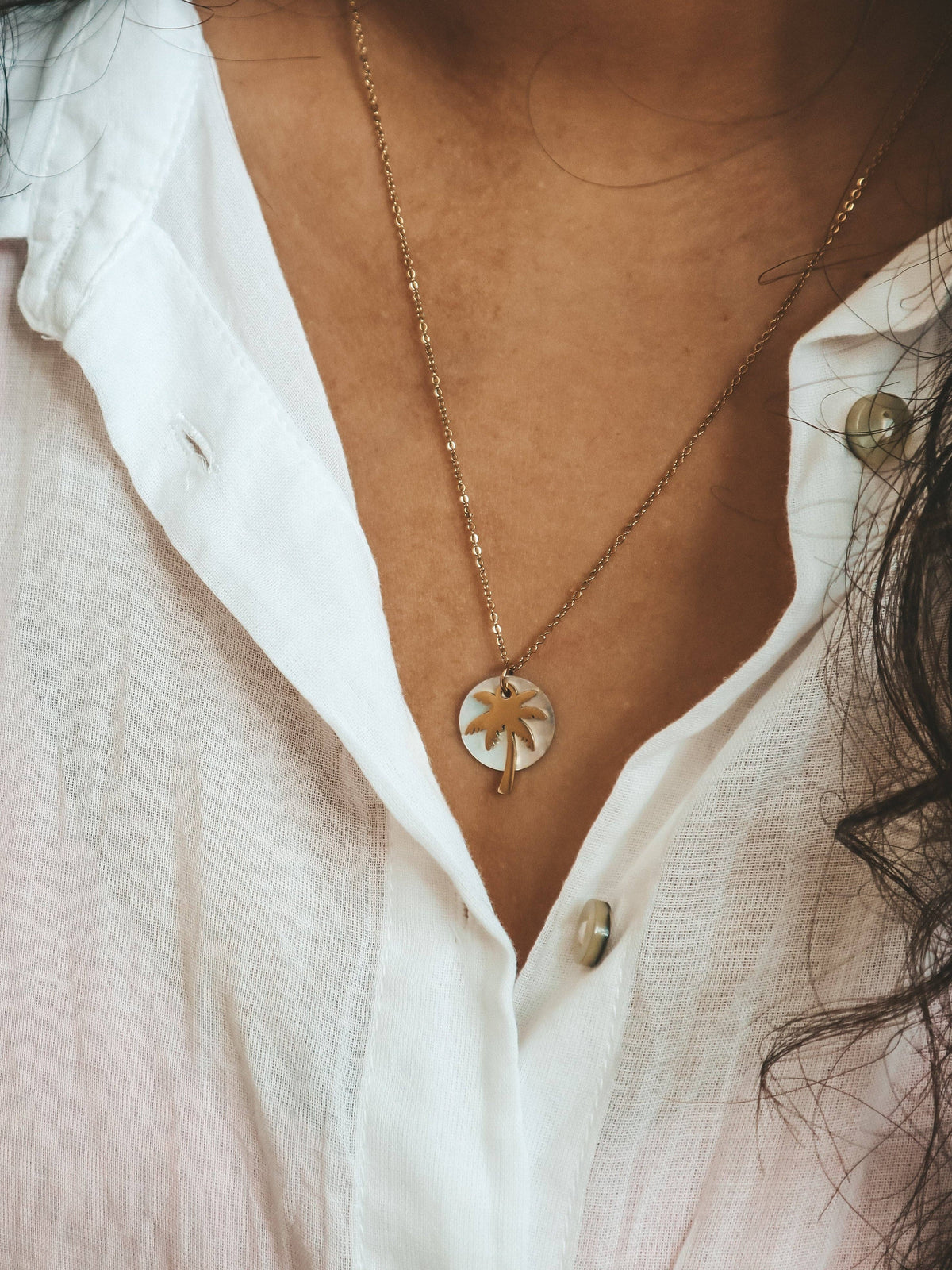Sunset in Bali Akoya Shell Palm Tree Necklace