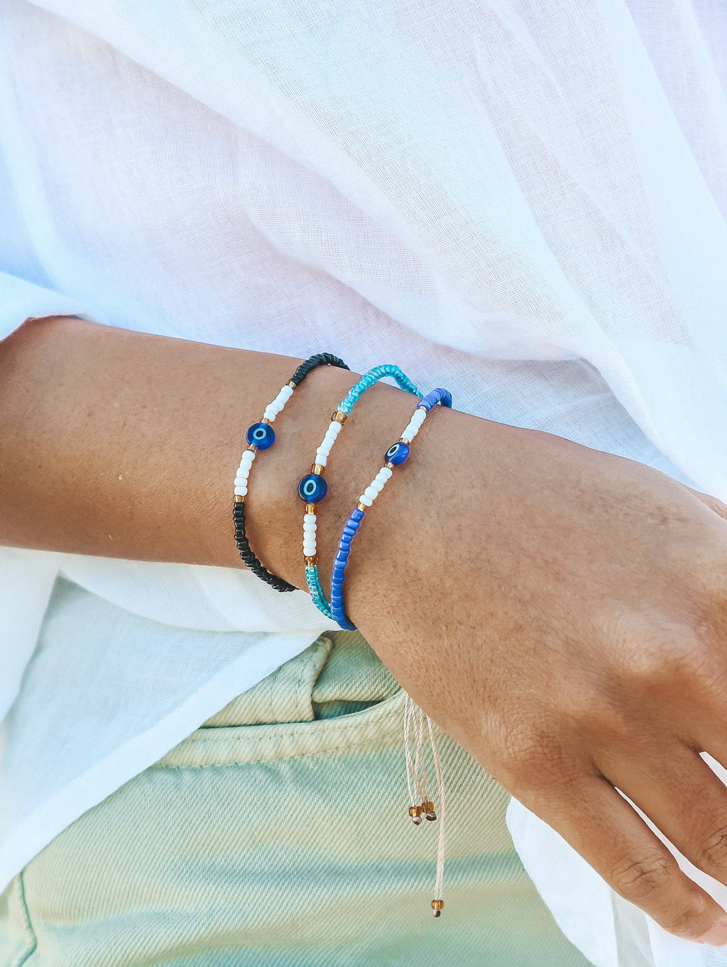 Ubud Evil Eye Seed Bead Bracelet: Blue