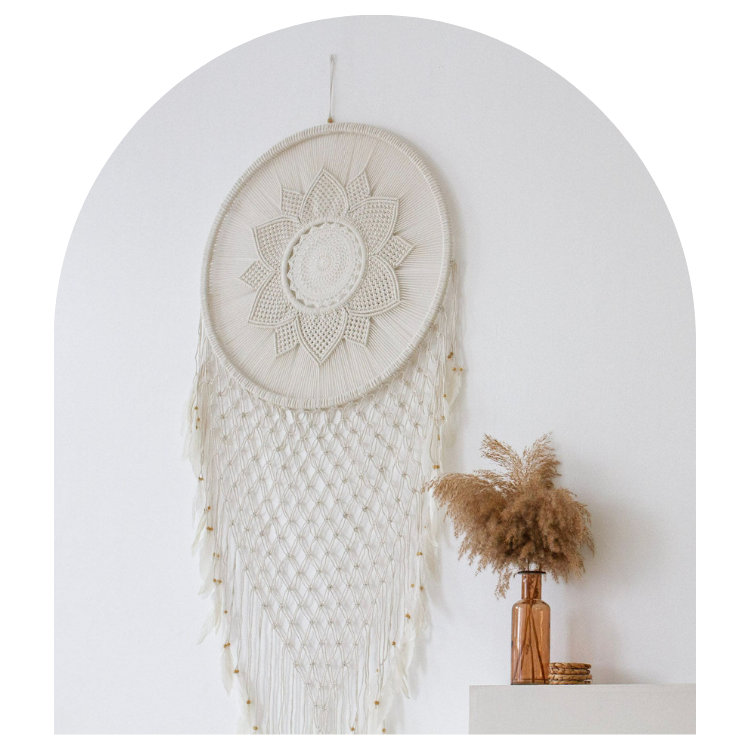 Decorative wall hanging with intricate patterns on a white background