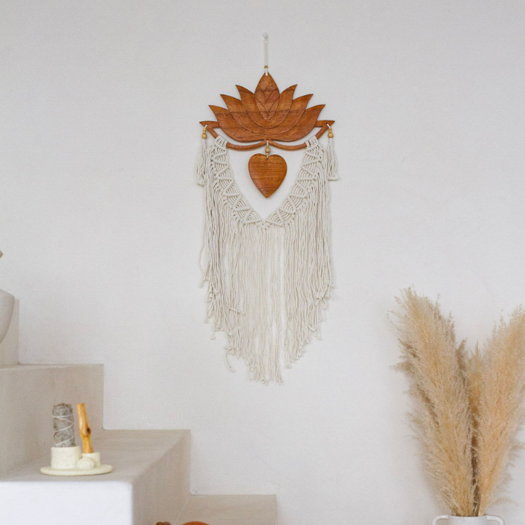 Wooden Lotus Heart Wall Hanging