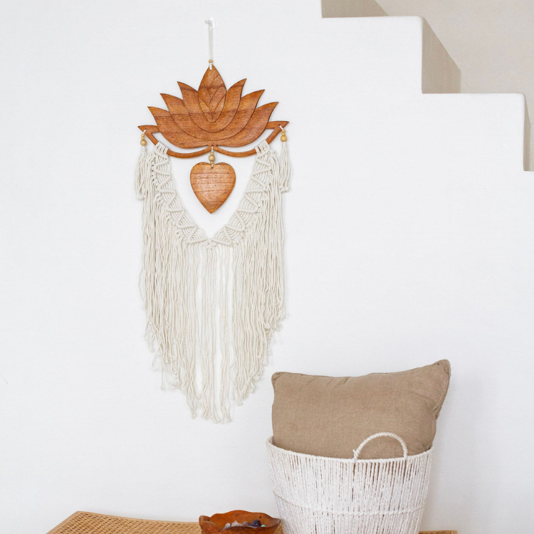 Wooden Lotus Heart Wall Hanging