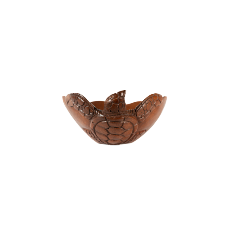 Wooden bowl with detailed turtle carving
