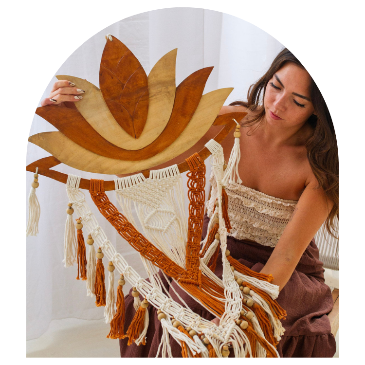 Wooden Lotus with Macramé